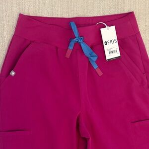 Figs Berry Scrub Pants with Teal Drawstring